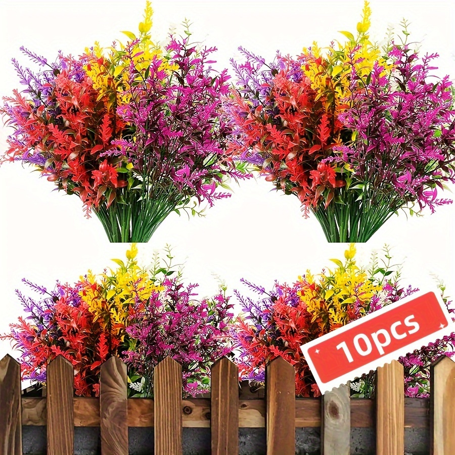 

10 Bundles, Artificial Lavenders, Plastic Simulation Uv Resistant Outdoor Flowers, 5 Colors Mix, Christmas Decoration, Fake Plants For Home Garden Porch Decor Wedding Decor, Spring Summer Decor