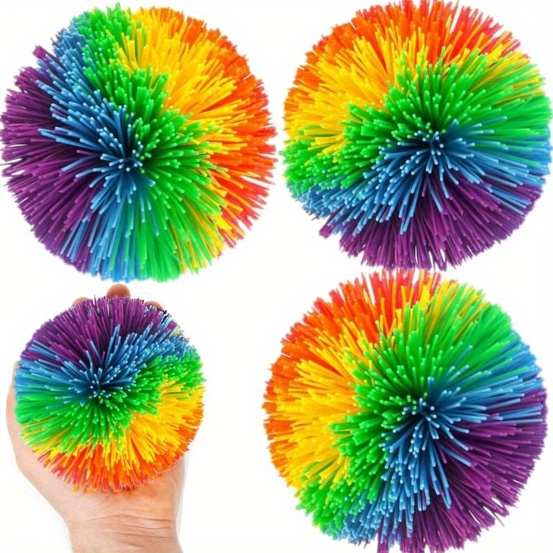 

3pcs Monkey Stringy Balls Sensory Fidget Stringy Balls, Soft Rainbow Pom