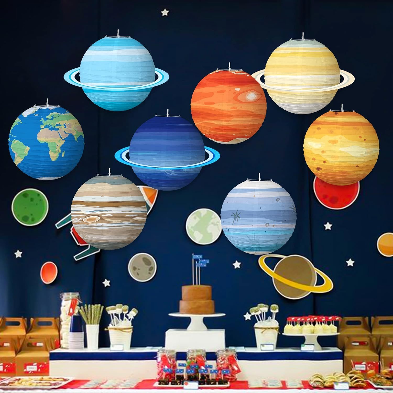 TEMU 8pcs Space Lanterns Galaxy Planet Earth Paper Lanterns Colorful Hanging Decorations Solar System Lanterns For Kids Classroom Science Birthday Outer Space Party Decorations