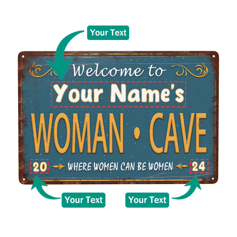 

1pc Custom Women Cave Metal Sign Personalized Name Aluminum Sign Retro Wall Decor For Home Women 12x8 Inch