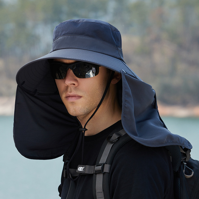

Men's Fishing Hat With Summer Neck Protection, Sunshade, And Oversized Brim Shawl For Outdoor Face Sun Protection - Bucket Hat