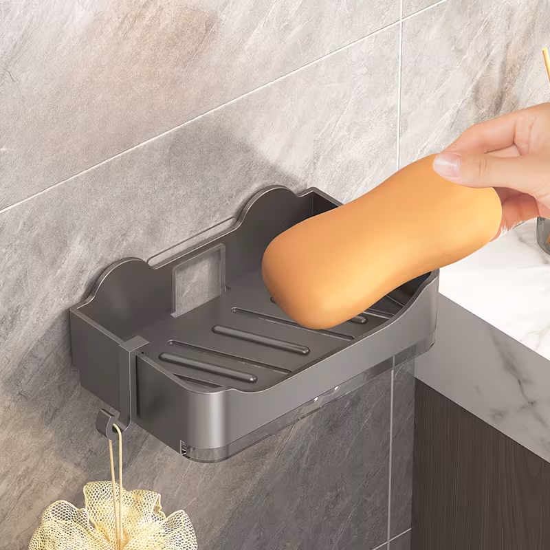 wall mounted soap dish with drain no drill bathroom holder for soap and sponges Product details 2