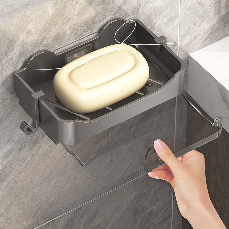 

Wall-mounted Soap Dish With Drain - No-drill, Bathroom Holder For Soap And Sponges