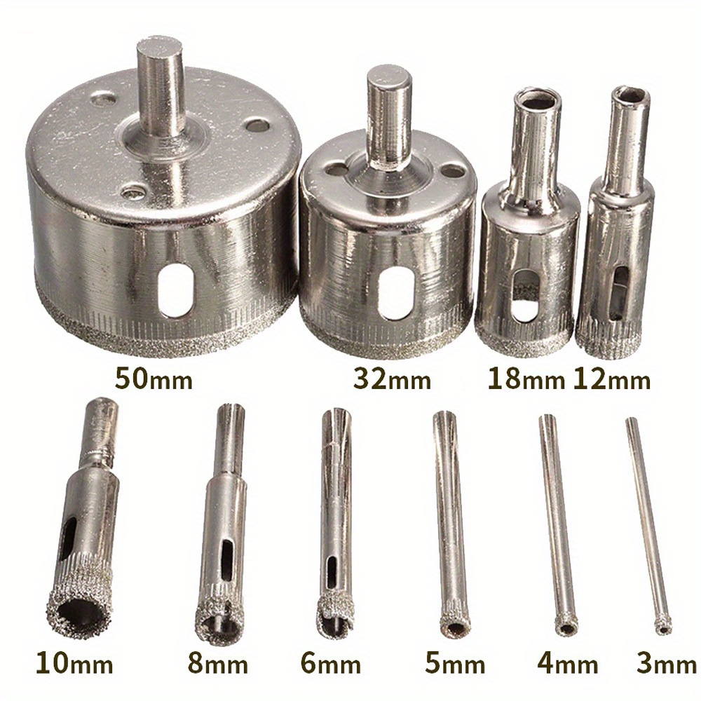 TEMU 10pcs Diamond Coated Core Drill Bit Tile Marble Glass Ceramic Drill Bit Set 3mm-50mm