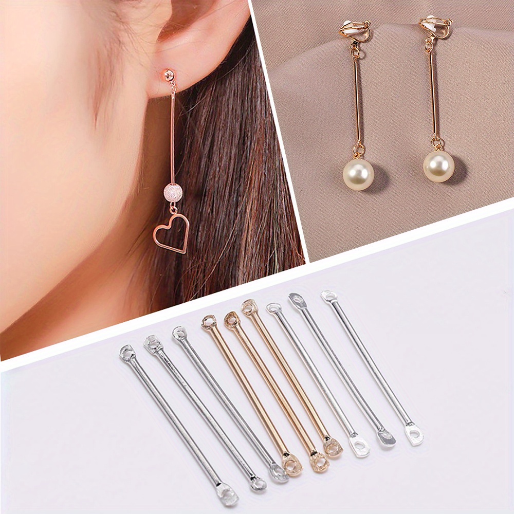 

50pcs Double-hole Cylinder Rod Minimalist Iron Earring Connectors For Jewelry Making, Diy Earring Pin Accessories, Simple Earwear Craft Parts