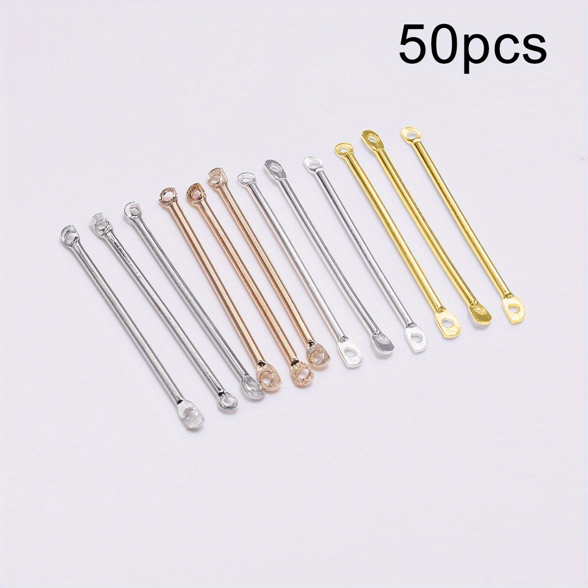 TEMU 50pcs Double Hole Round Connecting Rod Minimalist Earrings For Jewelry Making Earring Pins Additions Jewelry Additions