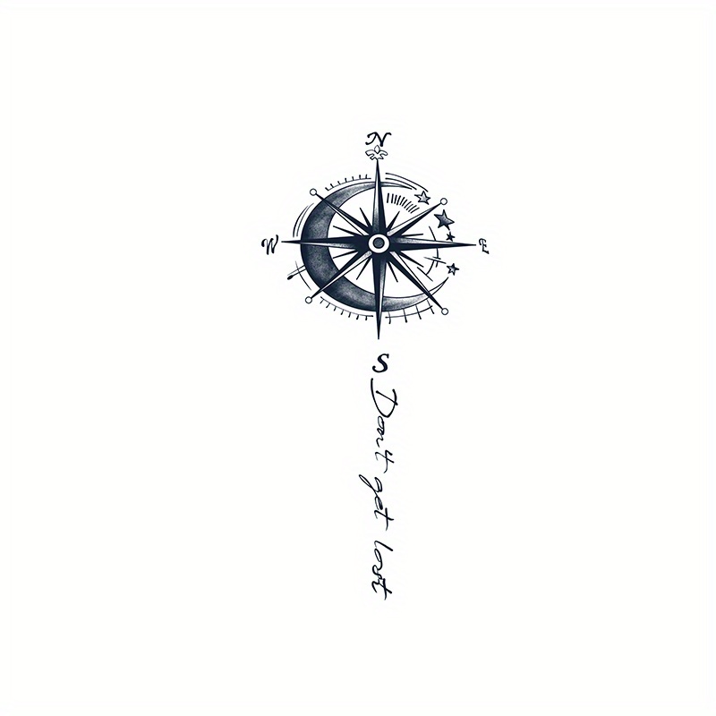 Temporary Compass Tattoo - Lasts 1-2 Weeks, Waterproof & -resistant Body Suitable For Swimming, Parties, Travel - Application & Removal, No -lasting Mark