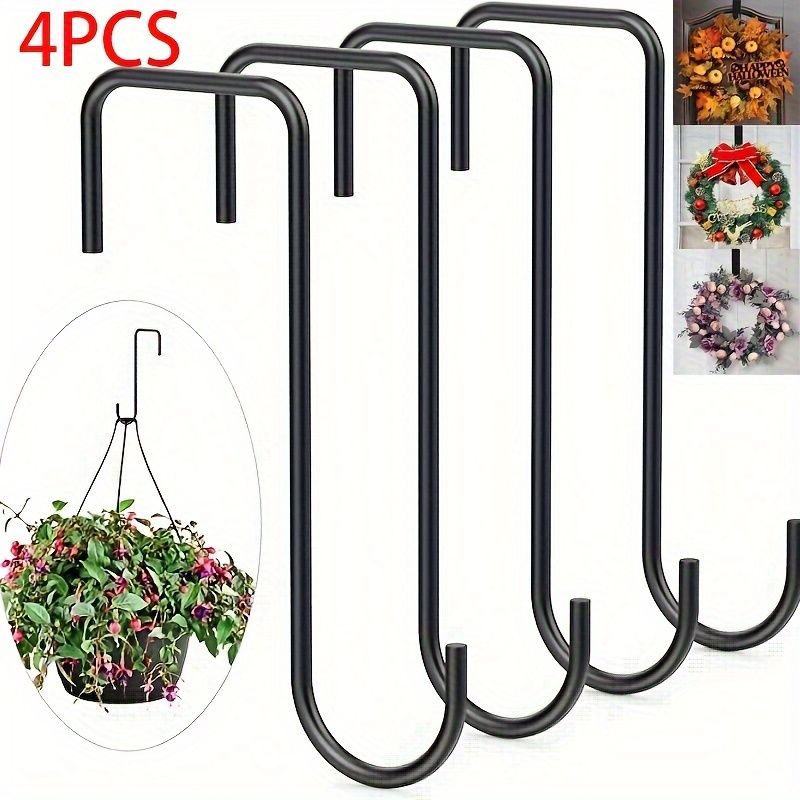 

4pcs Stainless Steel Over-the-door Hooks, Fence Bracket For Hanging Plants, Lanterns & Bird Feeders, Durable Metal Garden Hangers For Indoor/outdoor Use, Casual Style