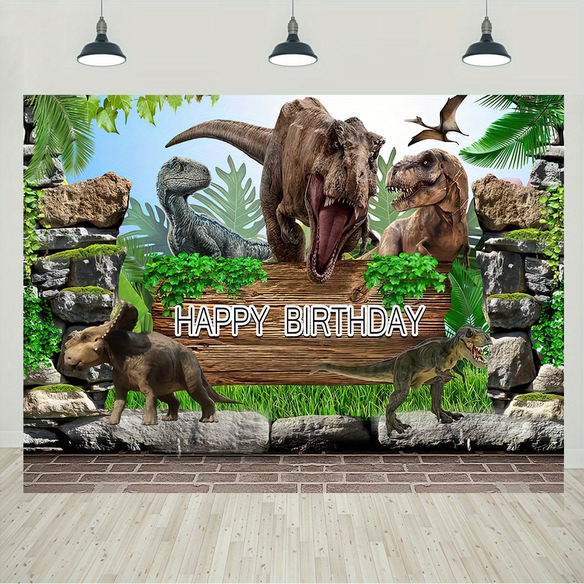 

1pc 5x3ft/150cm X 100cm Dinosaur Birthday Backdrop - Perfect For Boy Tropical Jungle Birthday Party, Photo Booth & Birthday Banner Decor Party Decor Supplies, Home Decor Supplies