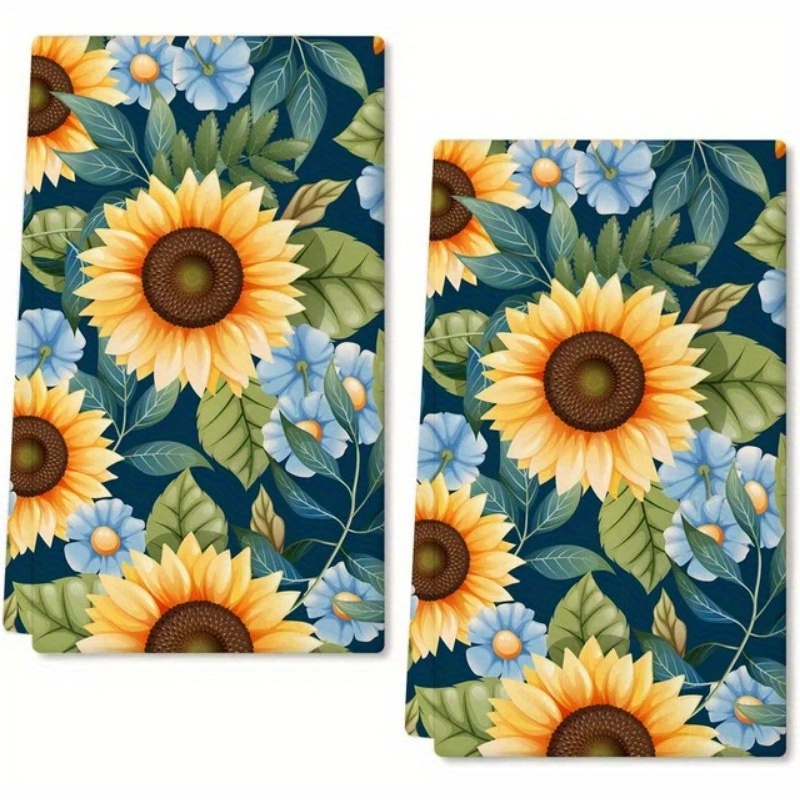 

2pcs Dish Cloths, Sunflower Polyester Kitchen Towels Set, Contemporary Ultra Absorbent Flower Hand Towels, Housewarming Gift, For Kitchen And Bathroom, Home Supplies