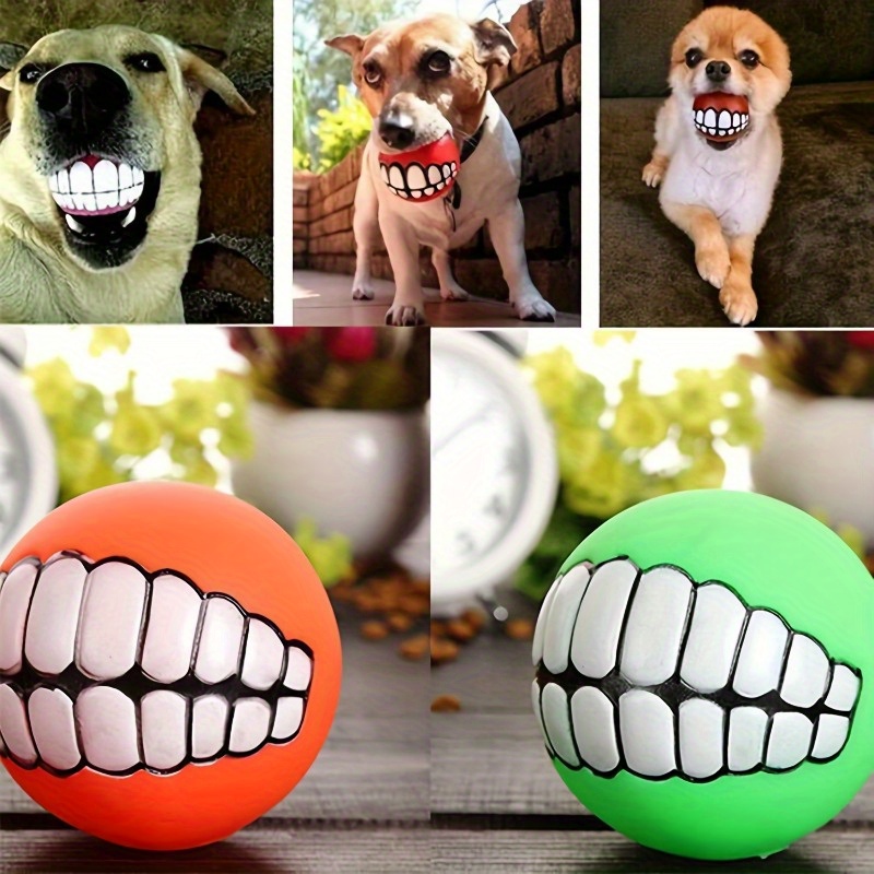 

1pc/2pcs Assorted Varieties Teeth Pattern Dog Chew Ball Toys, Tough Squeaky Dog Grinding Teeth Toys