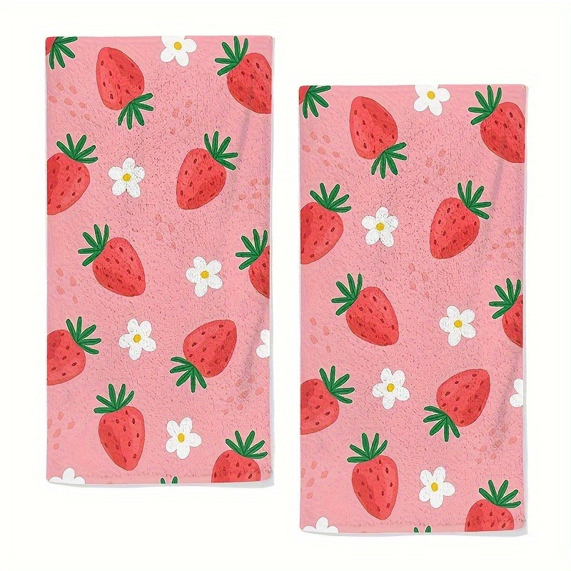 

2pcs Dish Cloths, Pink Strawberry Pattern Hand Towels, Soft Polyester Fingertip Towel, Absorbent Kitchen Dish Towels, For Kitchen, Bathroom And Restaurant, Home Supplies