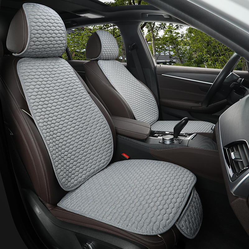 TEMU 1pc, Car Seat Cushion, Small Hexagon Style, , Linen Texture, No Straps, Breathable, Single Seat, With Backrest And Hat, Universal Single Seat