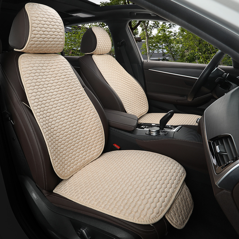 TEMU 1pc, Car Seat Cushion, Small Hexagon Style, , Linen Texture, No Straps, Breathable, Single Seat, With Backrest And Hat, Universal Single Seat