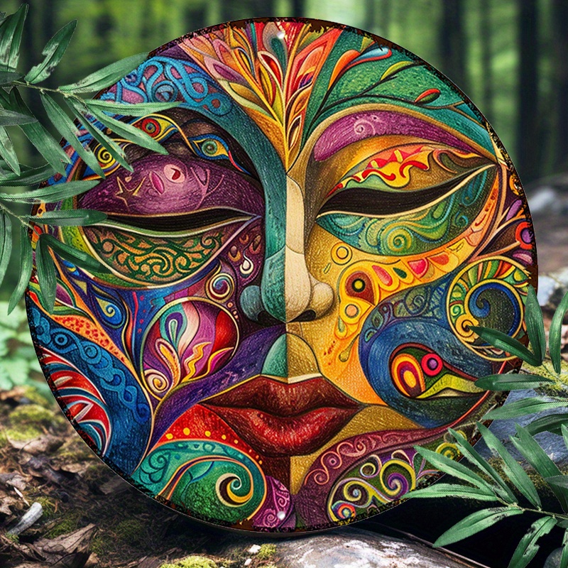 

1pc 8x8inch(20x20cm) Round Aluminum Sign Metal Sign Funny Metal Wall Sign Colorful Mask Theme For Restaurant Decor, Outdoor Garden Decor