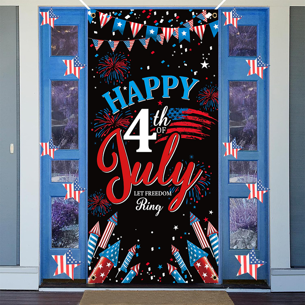 

1pc, American Flag Door Cover Banner, Polyester, 4th Of July Independence Day Porch Sign Soldiers Holiday Party Front Door Hanging Banner Home Wall Decor 70x35 Inches