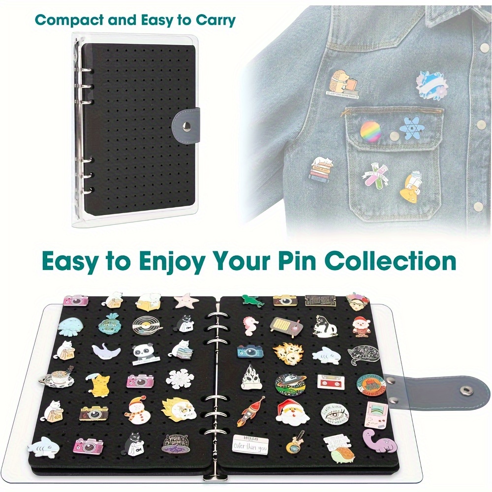 TEMU Enamel Pin Display Book, 6 Pages Pin Collection Book, 270 Pin Capacity, Clear Pvc Cover, Portable Travel Pins Organizer, Pins Collection Storage Organizer Case, Enamel Pins Book