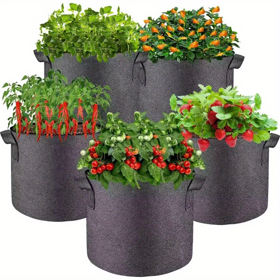 TEMU 5pcs Grow Bags 5 Gallon Plant Grow Bags Nonwoven Fabric Pots With Durable Handles,outdoor Garden Plant Pots For Vegetables Fruits Flowers Succulent Bonsai Plants