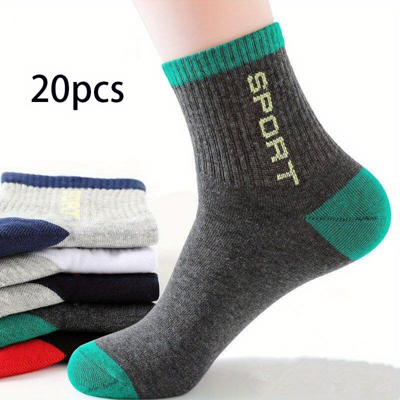 

20pairs Men's Comfy Breathable Soft Crew Socks, Outdoor Wearing, Mid-calf Socks