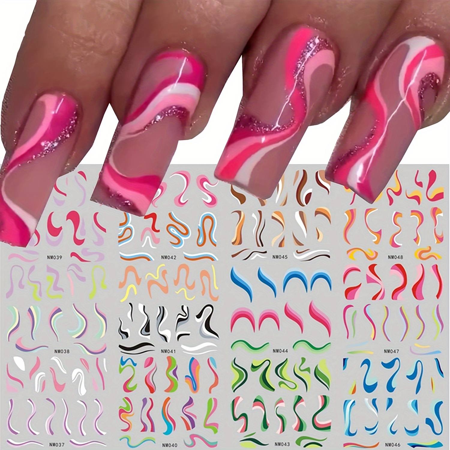 

12 Sheets Colorful Stripes Nail Art Stickers Water Transfer Nail Decals Rainbow Wave Nail Stickers For Nail Art Nail Decoration Nail Art Supplies For Women And Girls