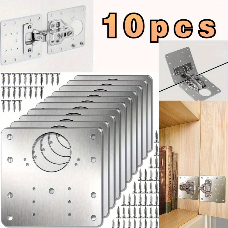 

10-piece Stainless Steel Kitchen Cabinet Door Hinge Repair Plates With Screws - Fit