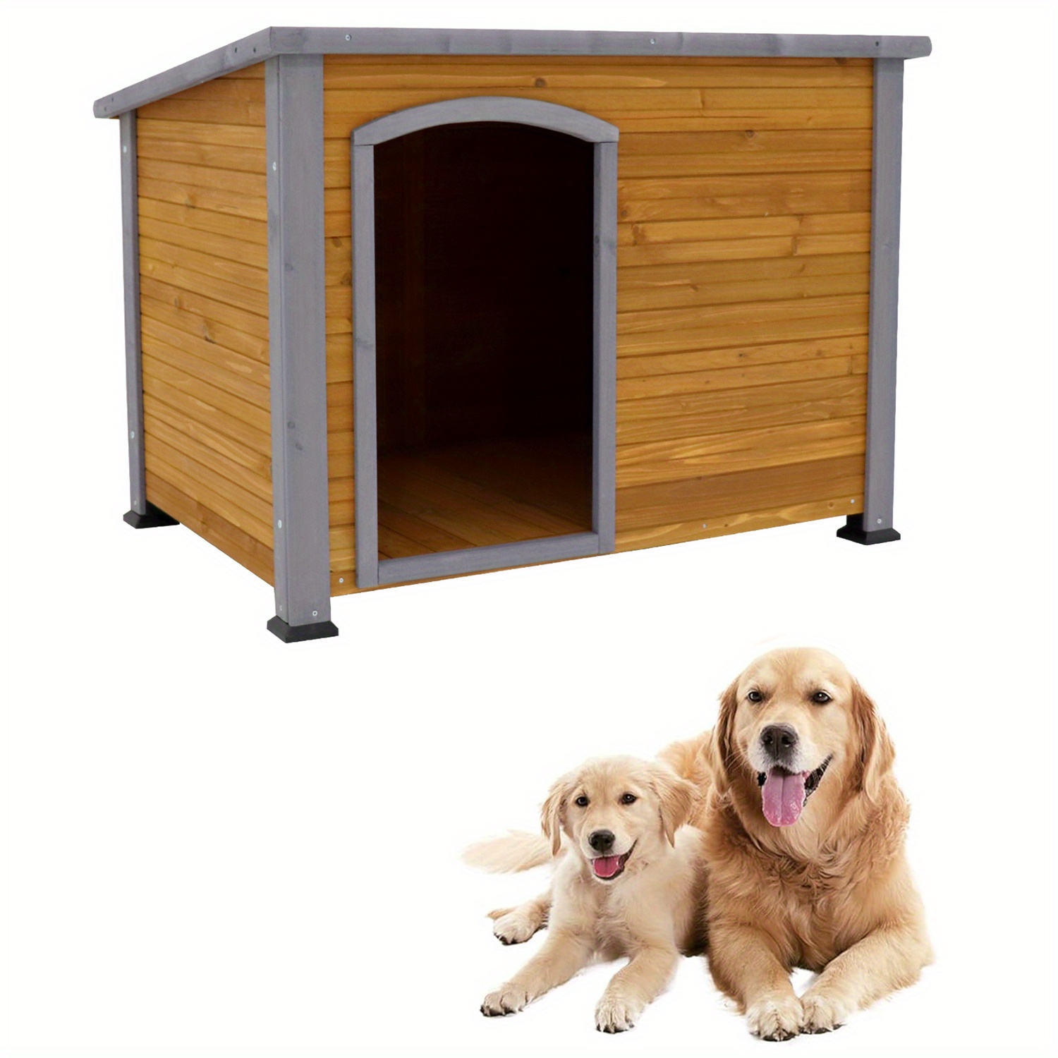 TEMU 44.48" Extra Large Dog House Outdoor Indoor Wooden Dog Kennel For Winter With Raised Feet Weatherproof For Large Dog House Outside (natural)