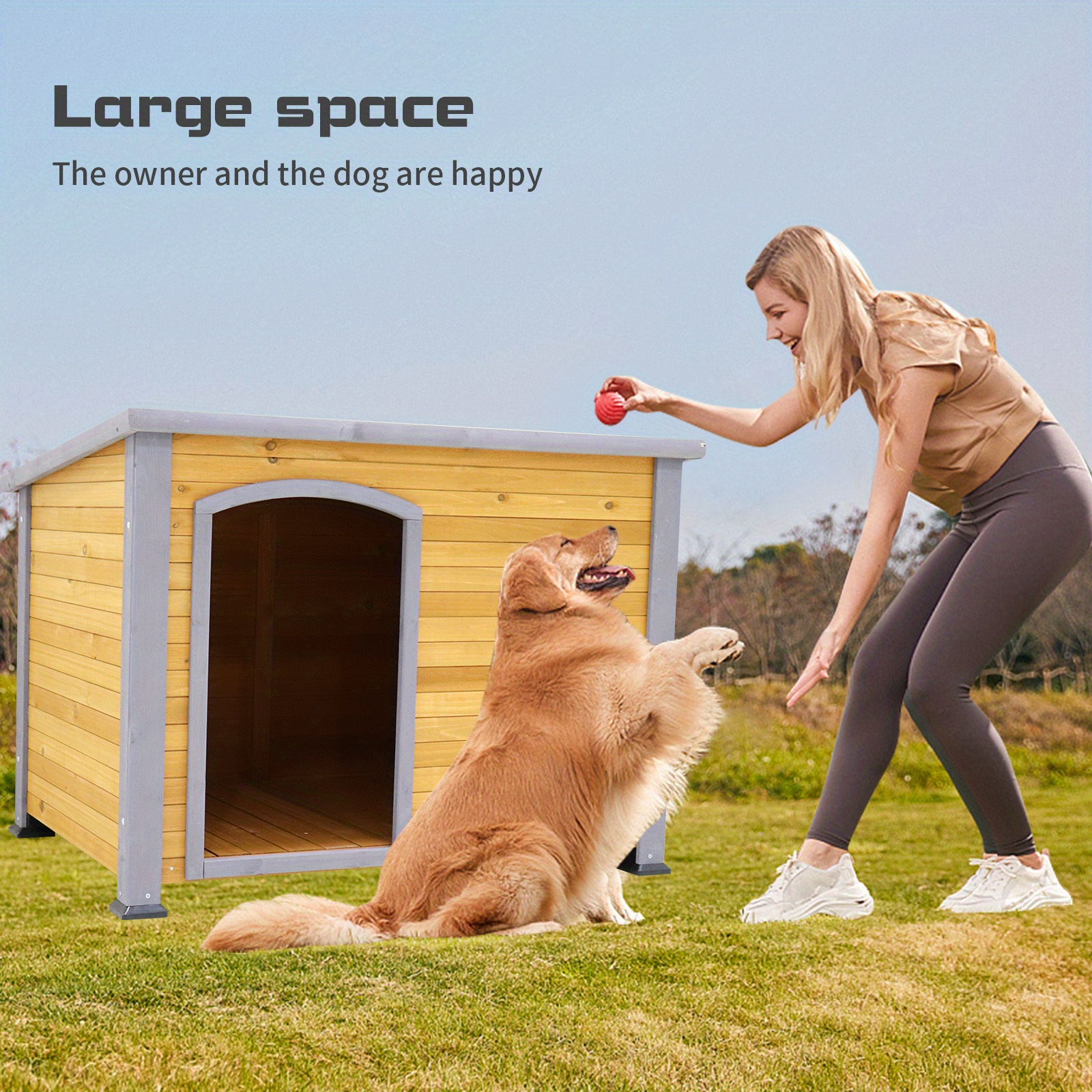 

44.48" Extra Large Dog House Outdoor Indoor Wooden Dog Kennel For Winter With Raised Feet Weatherproof For Large Dog House Outside (natural)