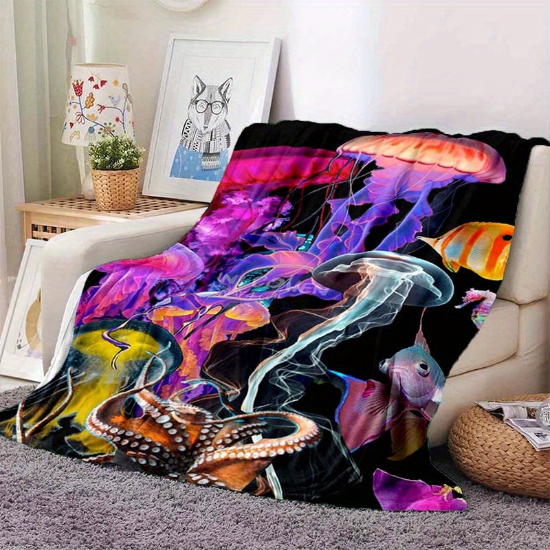 

Colorful Jellyfish Design Office Chair Blanket - Soft Polyester, Decor