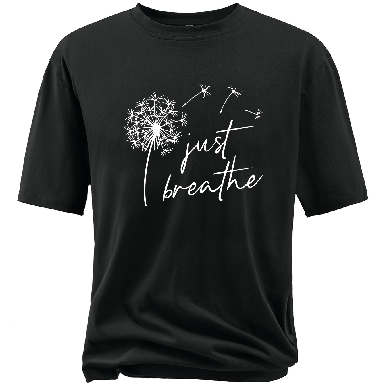 

Plus Size Men's Casual T-shirt, Just Breathe Print Short Sleeve Sports Tee Tops, Summer Clothes