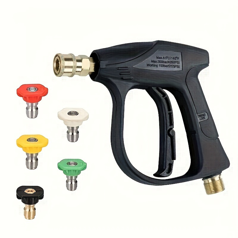 

1 Set, High Pressure Washing Gun, Max 3000 Psi 5 Colors Quick Connect 1/4 Inch Nozzle M22 -14 Hose Fitting Car Washing, Garden Supplies