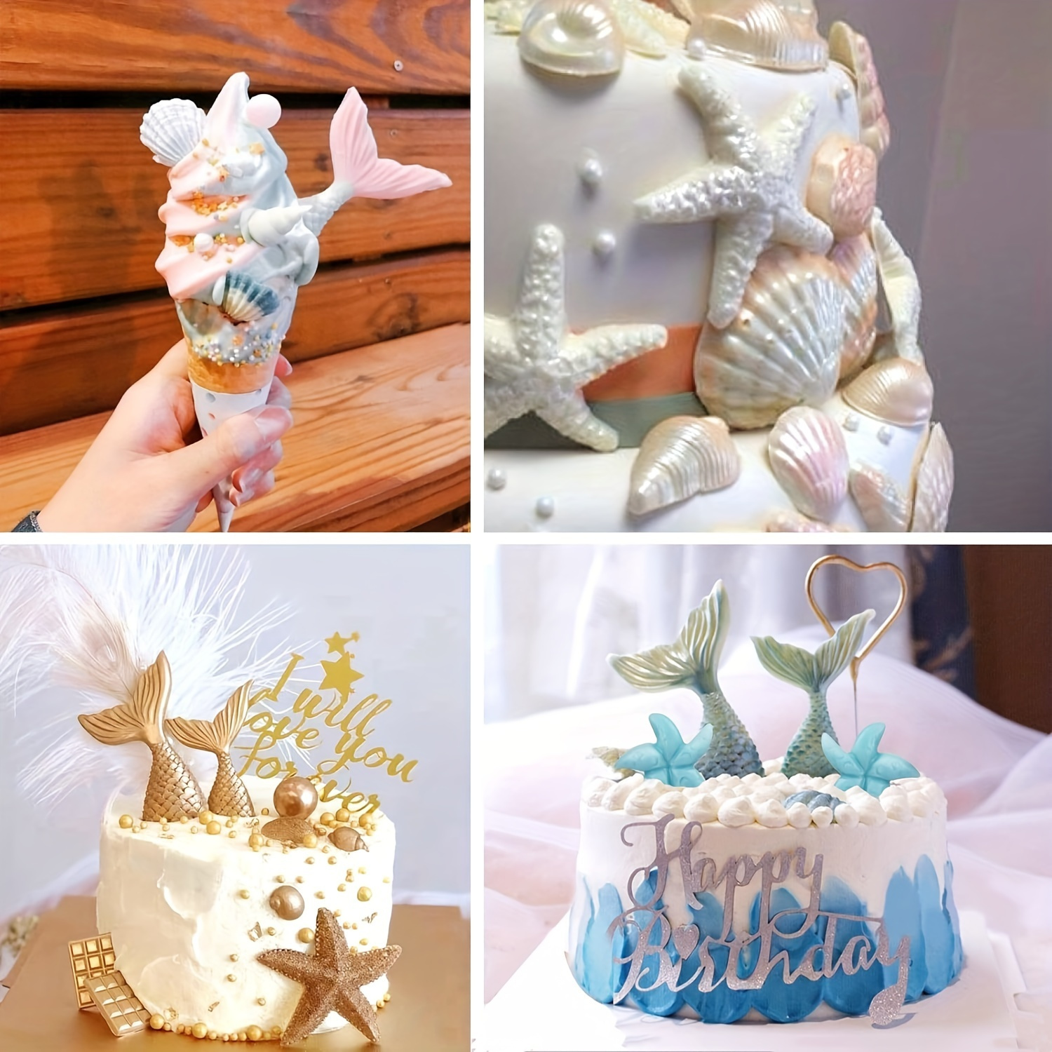 

8pcs, Mermaid Theme Cake Molds, Mermaid Shell Seaweed Coral Silicone Molds, Cupcake Topper Molds, For Candy, Chocolate, Fondant, Polymer Clay Crafting, Cake Decoration
