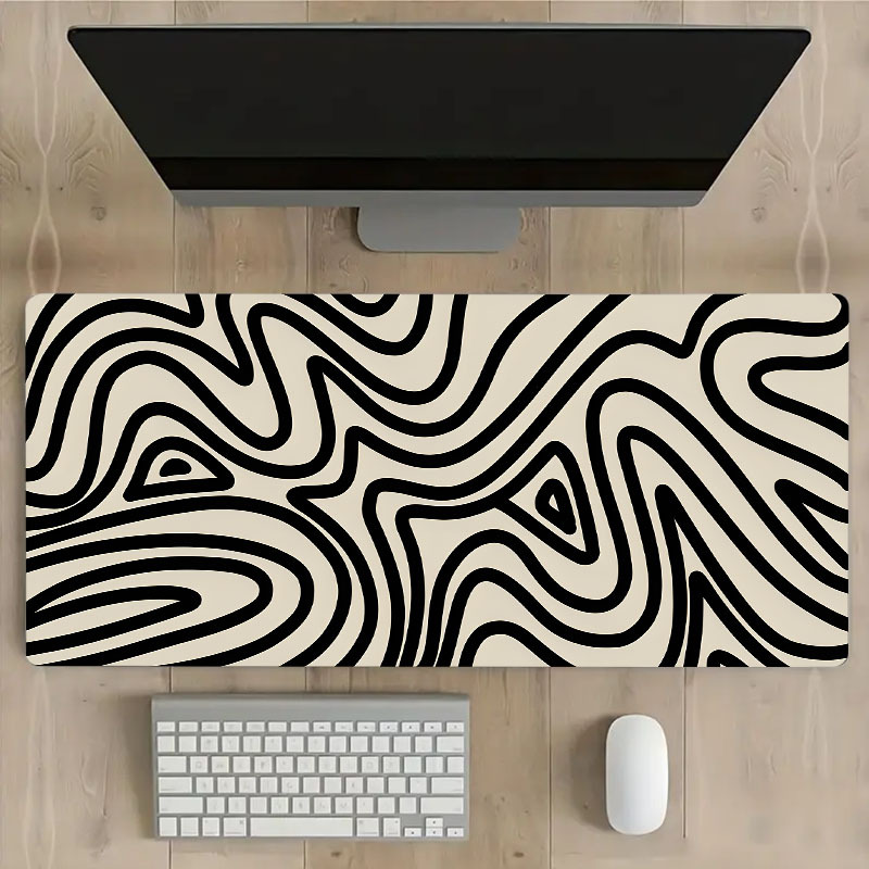 

1pc Black And White Topographic Abstract Large Game Mouse Pad Computer Hd Desk Mat Keyboard Pad Natural Rubber Non-slip Office Mousepad Table Accessories As Gift For Boyfriend/girlfriend 35.4x15.7in