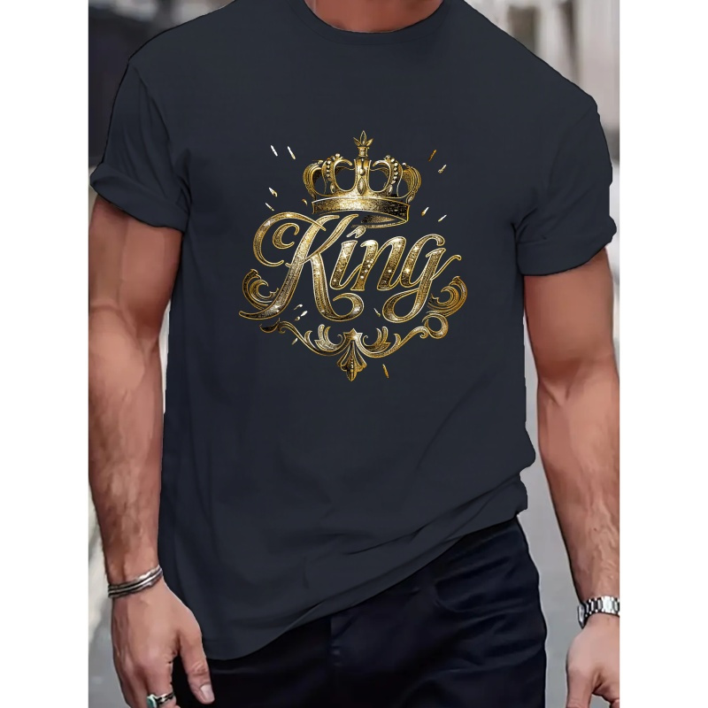 

King Crown Print Tee Shirt, Tees For Men, Casual Short Sleeve T-shirt For Summer