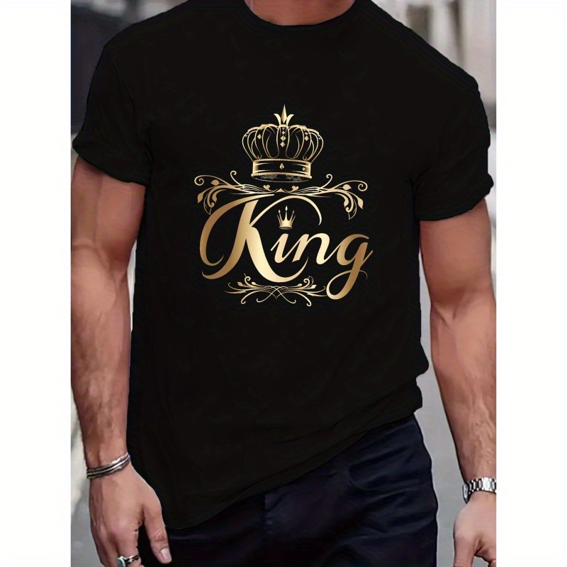 

Men's King Print T-shirt, Casual Short Sleeve Crew Neck Tee, Men's Clothing For Outdoor