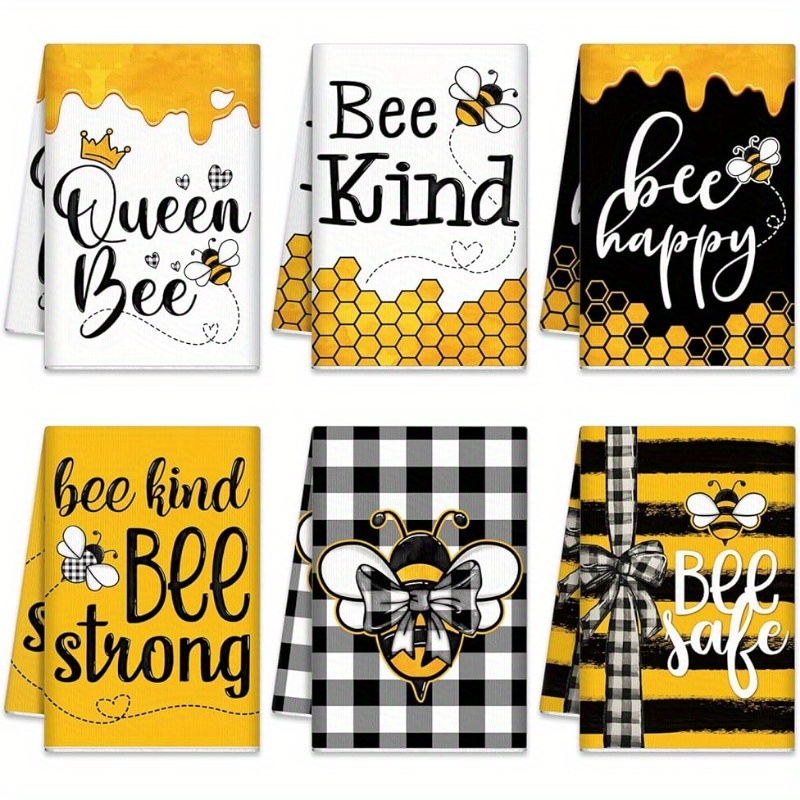 

6pcs, Hand Towels, Cute Bee Buffalo Plaid Printed Dish Towels, Microfiber Contemporary Absorbent Dish Cloths, Tea Towels For Cooking, Baking, Housewarming Gift