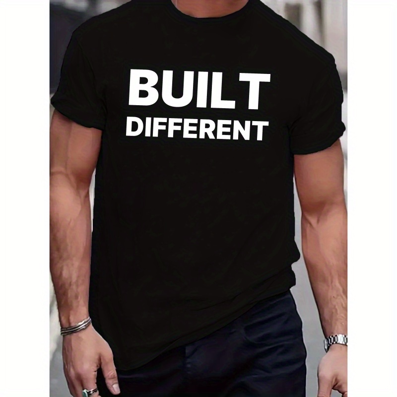 

Built Different Print Tee Shirt, Tees For Men, Casual Short Sleeve T-shirt For Summer