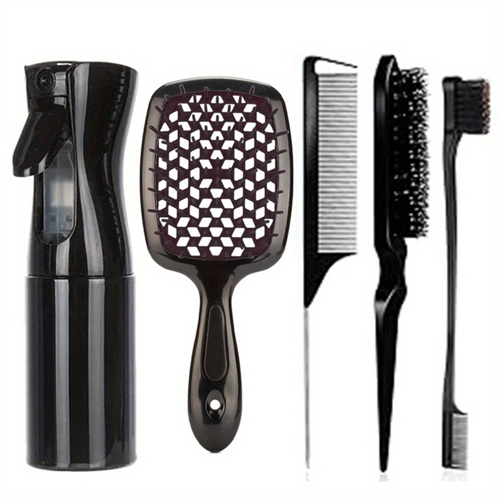 

5pcs/set Hair Styling Tools Set, Hollow Out Detangling Hair Comb, Rat Tail Comb, Teasing Hair Brush, Edge Control Hair Brush, Hairdressing Spray Bottle