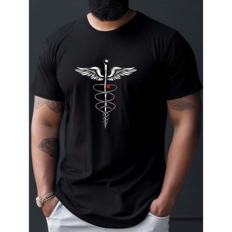 

Caduceus Print Tee Shirt, Tees For Men, Casual Short Sleeve T-shirt For Summer