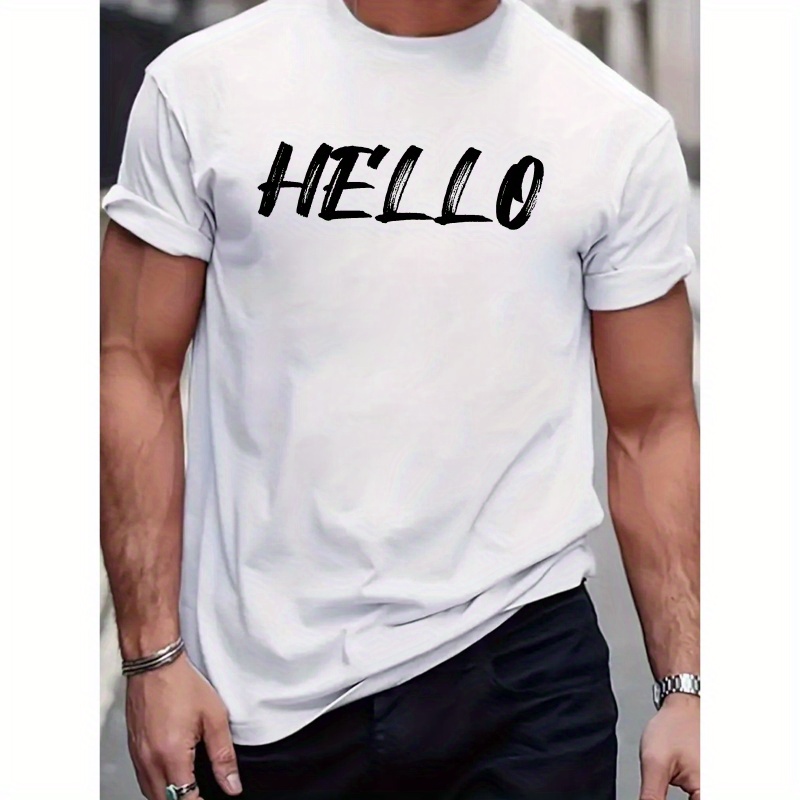 

Hello Print Tee Shirt, Tees For Men, Casual Short Sleeve T-shirt For Summer