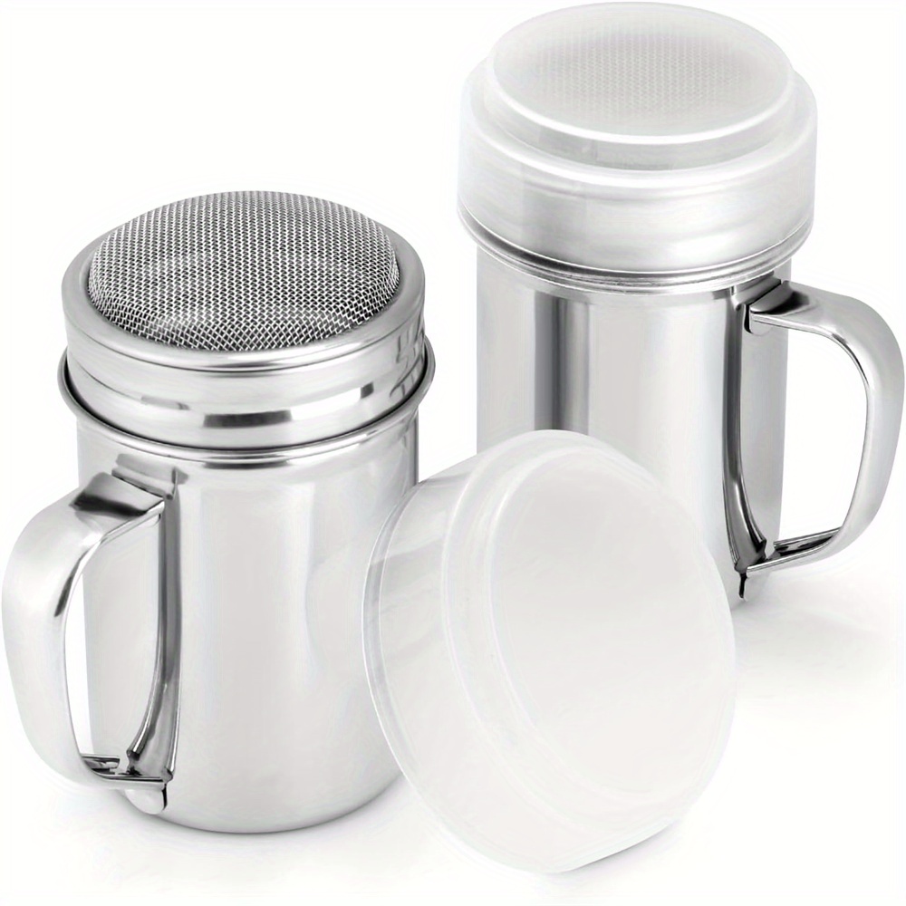 

2pcs/pack Powdered Sugar Shaker Duster With Handle, Cinnamon Shaker Flour Sifter, 7oz Stainless Steel Fine Mesh Dredges Shakers For Cinnamon Flour Salt Pepper