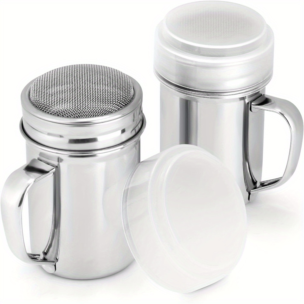 2pcs Stainless Steel Powdered Sugar Shakers With Handle & Lid – 7oz Fine Mesh Sifters For Cinnamon, Flour, Salt, And Pepper – Durable Kitchen Tool For Dusting And Sprinkling