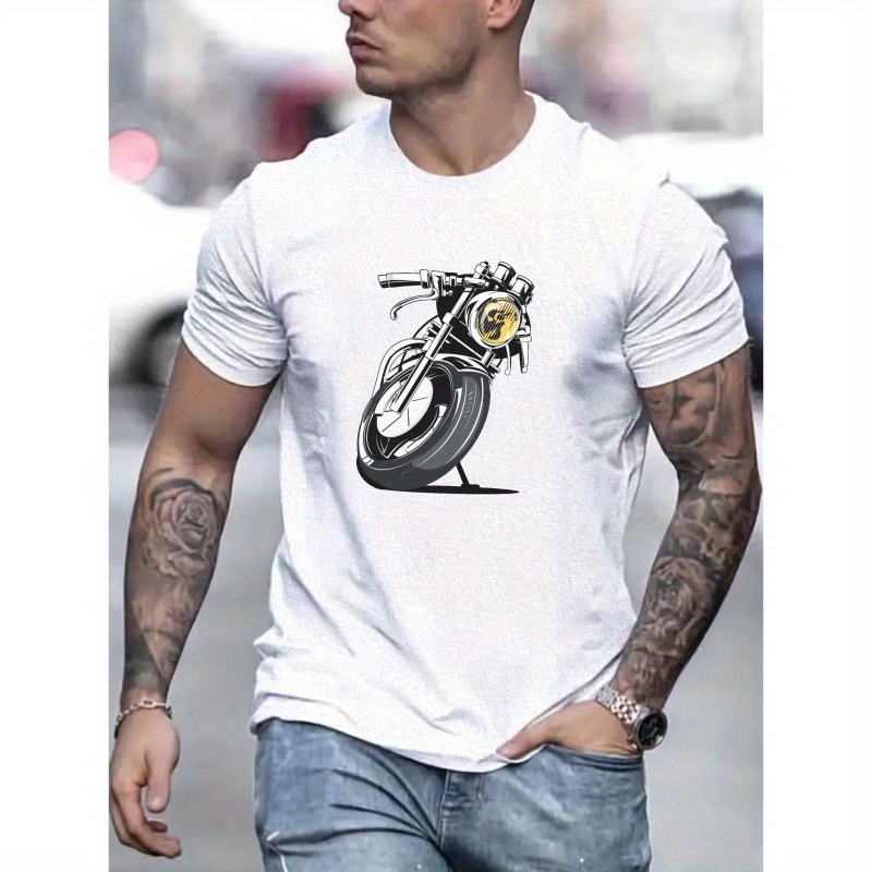

Men's Motorcycle Print T-shirt, Casual Short Sleeve Crew Neck Tee, Men's Clothing For Outdoor
