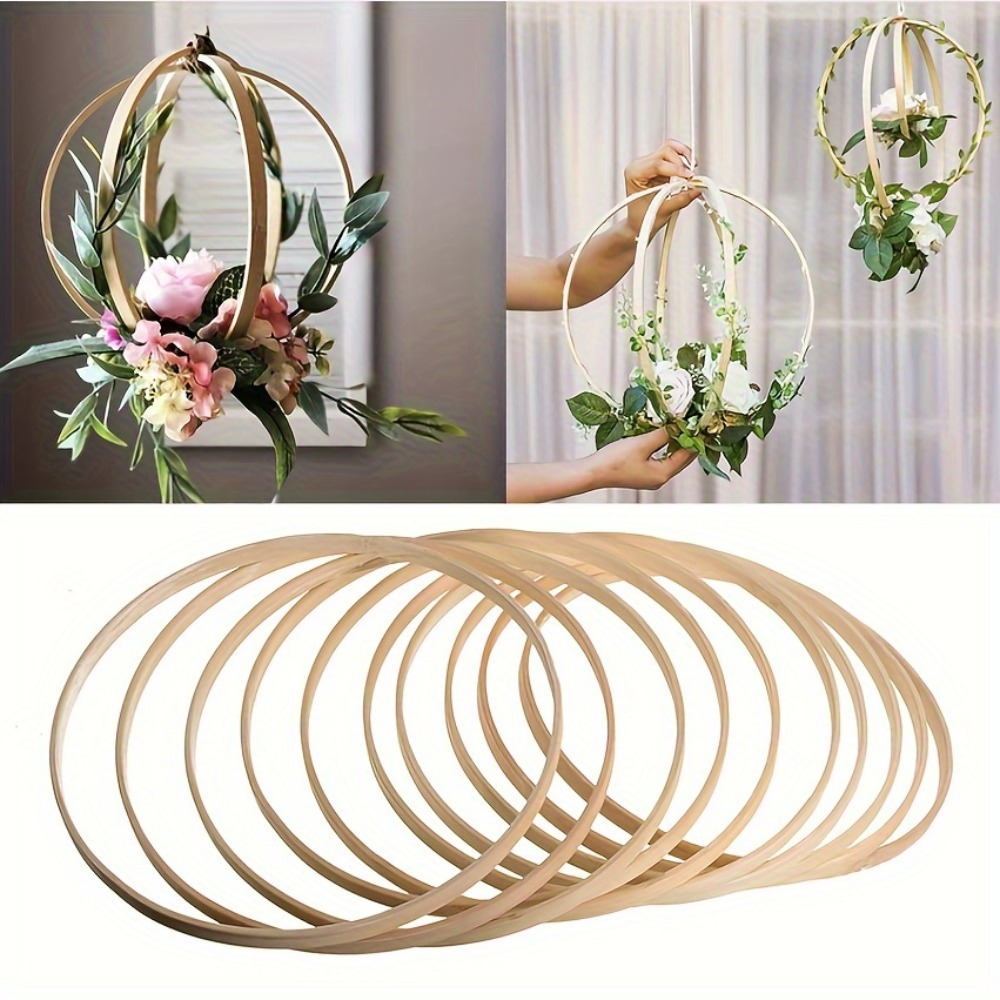 

12pcs 2 Sizes Wooden Bamboo Floral Hoop Wreath Macrame Craft Hoop Rings For Diy Wedding Wreath Decor, And Wall Hanging Crafts (6 Inch & 8 Inch)