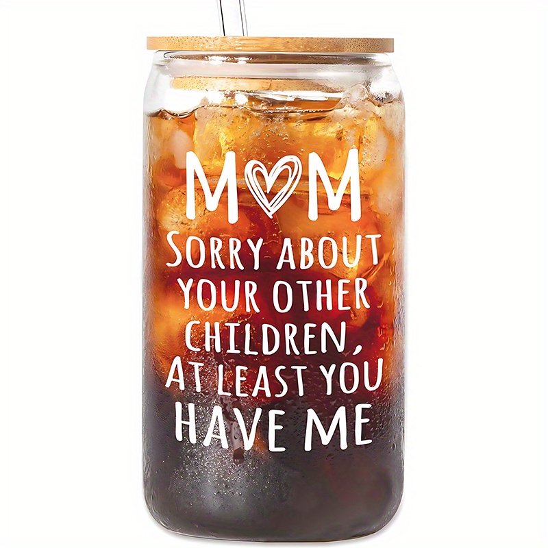 TEMU 1pc, Fun Gift For Mom Glass With Covered Straw, Birthday Gift For Daughter Mom, Mother's Day Gift For Mom, Step-mom, Mother - 16oz Glass