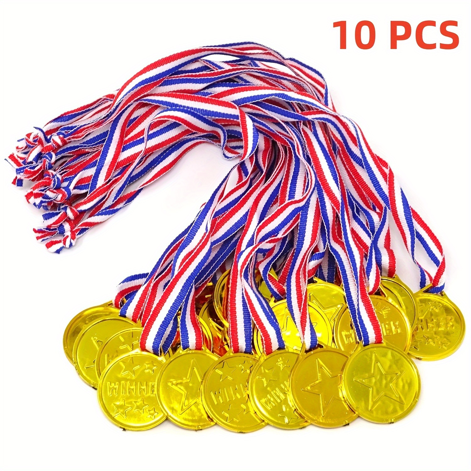 

10pcs Golden Plastic Award Medals, Winner Awards For Sports, Competition, , Spelling Bee