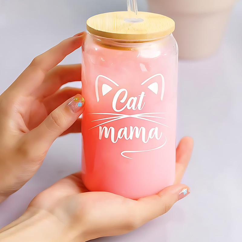 1pc, Mother's Day Gift Glass Cup For Cat Moms, Cat Lovers, Cat Women Ladies Cat Gifts Cute