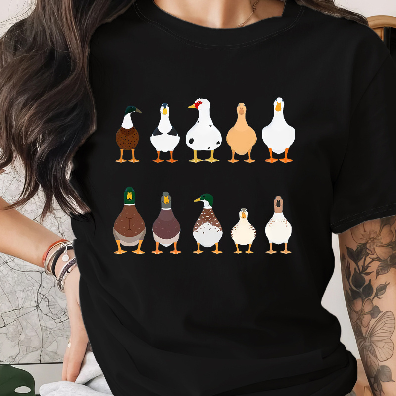 

Women's Casual Short Sleeve T-shirt With Cute Duck Print - Breathable Polyester , Round Neck, Machine Washable