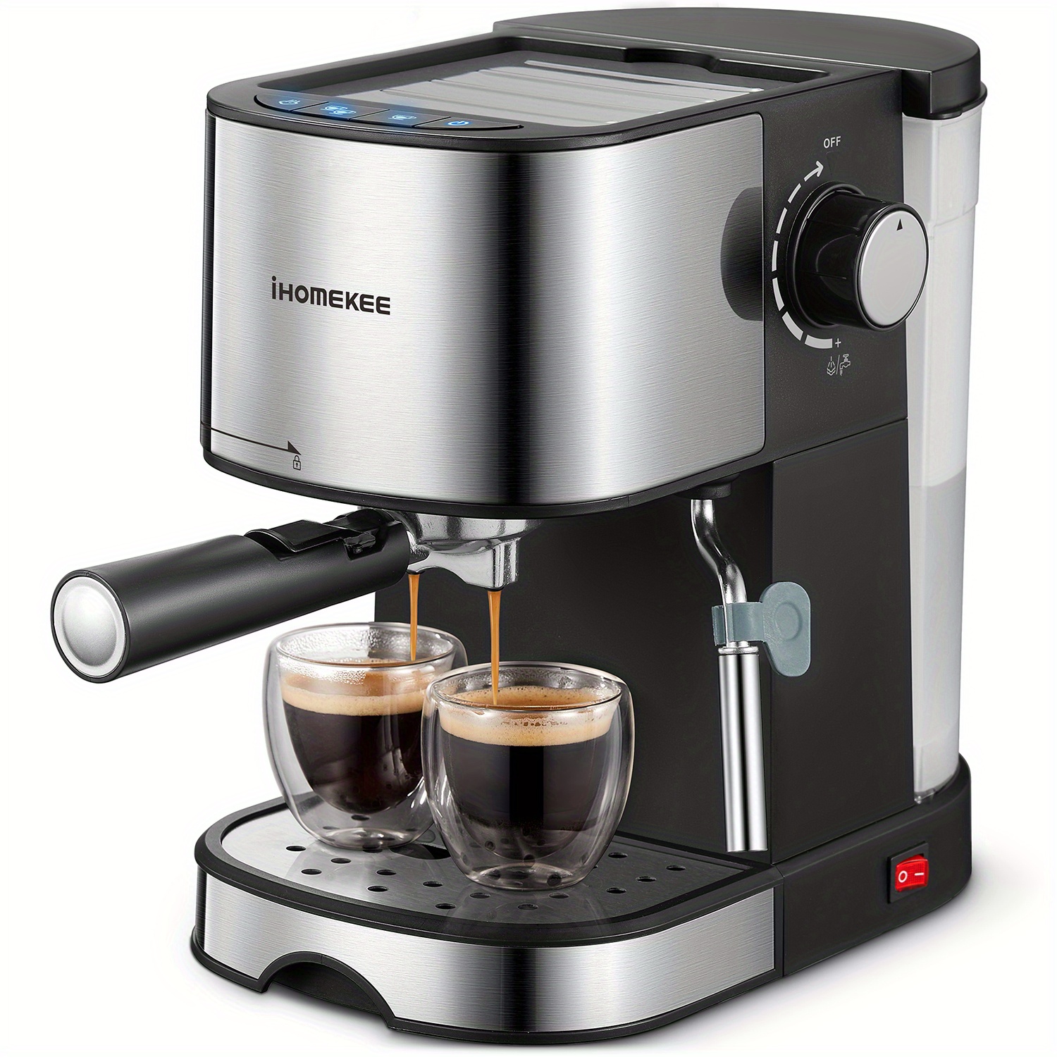 

Espresso Machine 15 Bar Pump Pressure, Espresso And Cappuccino Coffee Maker With Milk Frother/steam Wand For Latte, Mocha, Cappuccino, Silver+black