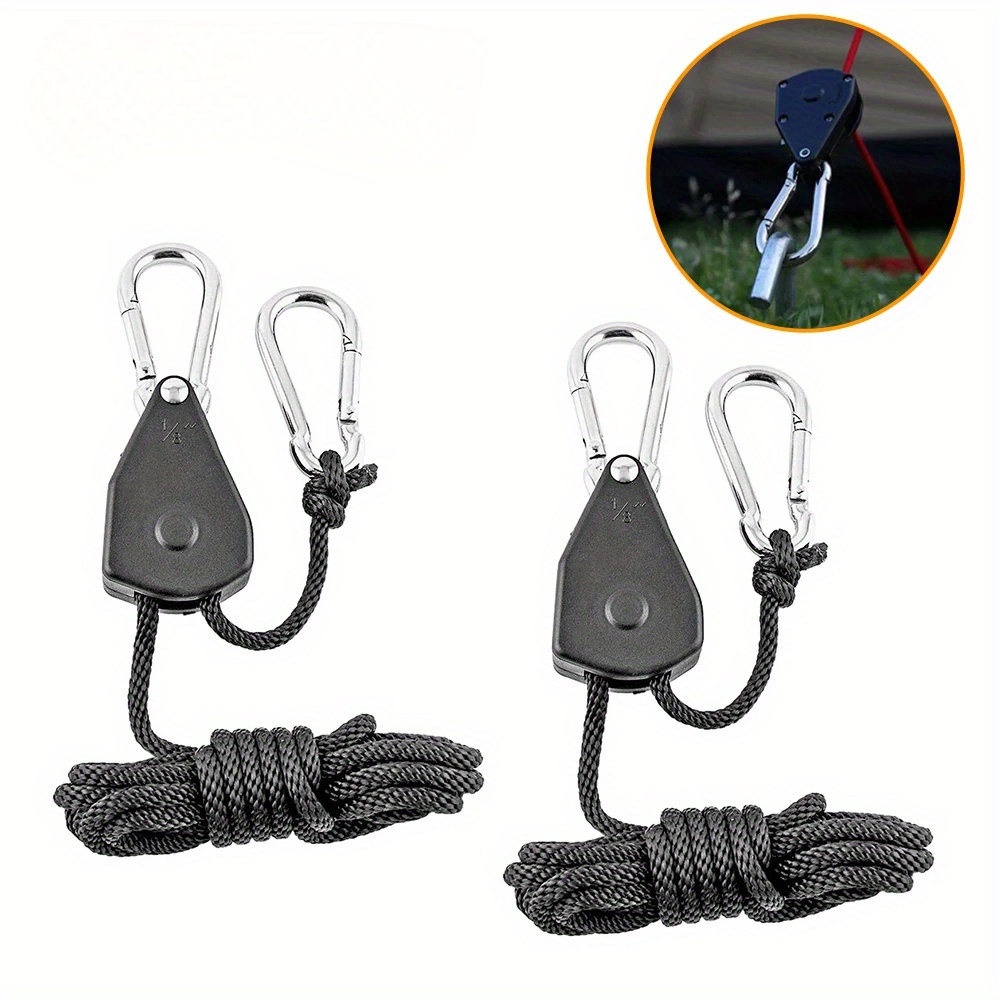 

Outdoor Essential | Heavy-duty Adjustable Ratchet Hangers For Tent And Grow Plant Lamps - Black Nylon Rope Hooks With Metal , Ideal For Outdoor Camping And Canopies, Camping Accessories