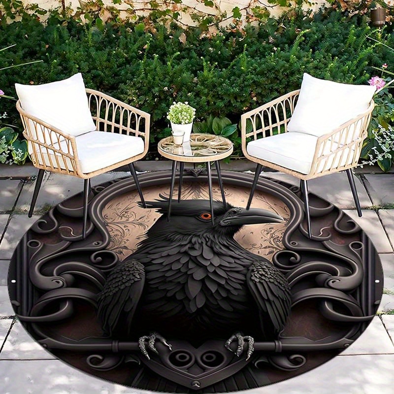 

3d Vintage Crow Printed Outdoor Round Rug, Patio Garden Yard Area Rug Round Rug For Bedroom Living Room Chair Anti-slip Floor Mat